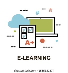 Modern flat line design vector illustration, concept of e-learning process for graphic and web design