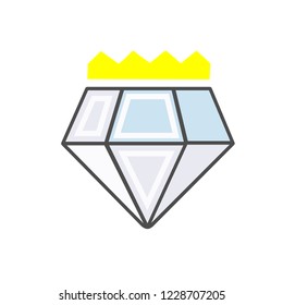 Modern flat line icon diamond with a crown. Badge of the award