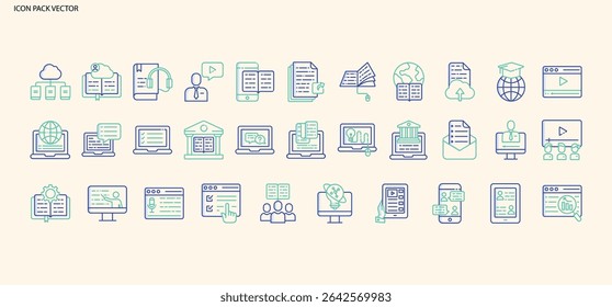 Ícones de linha plana modernos para plataformas de educação on-line e e-learning