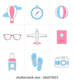 Modern flat line icons set of travel, tourism. Isolated on white