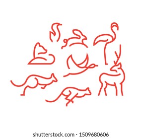 Modern flat line pet set illustration