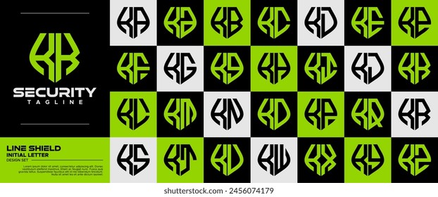 Modern flat line safety shield letter K KK logo set