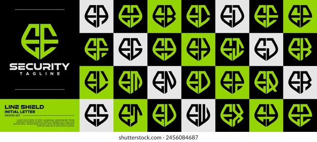 Modern flat line safety shield letter E EE logo set