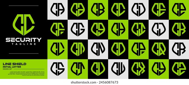 Modern flat line safety shield letter C CC logo set