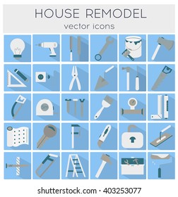 Modern flat line tools icons set for home improvement