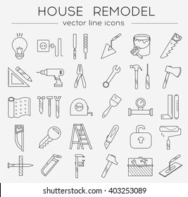 Modern Flat Line Tools Icons Set For Home Improvement 