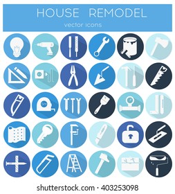 Modern flat line tools icons set for home improvement 