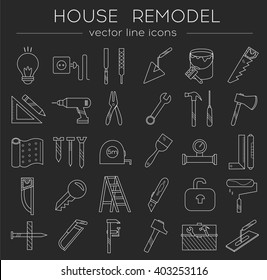 Modern flat line tools icons set for home improvement 