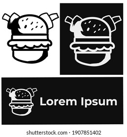 Modern flat logo for burger restaurant or burger cafe logotype. Minimalist Vector logo design concept with burger and two ketchup.