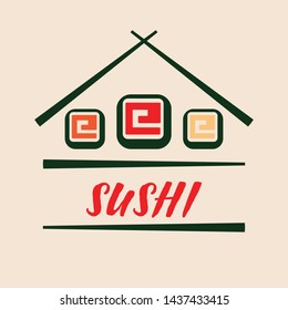 Modern flat  logo for sushi, set, roll, japanise and asian food1