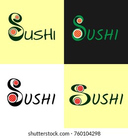 Modern flat  logo template for sushi set roll, japanise and asian food