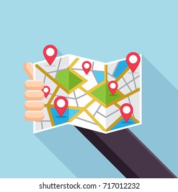 Modern Flat Long Shadow Technology Icon - Digital Map