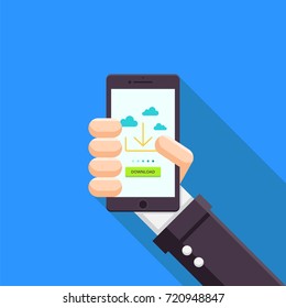 Modern Flat Long Shadow Technology Icon - Cloud Downloading