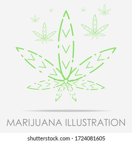 Modern flat marijuana leaf illustration with green color, designed with trendy cut lines. Weed symbol for medicine, UI, logotypes, emblems etc. Eps 10 vector