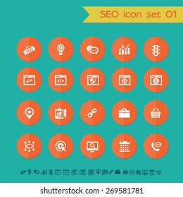 Modern flat material SEO icons, set 1