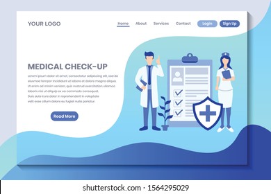 Modern Flat Medical Check Up Landing Page Design Vector