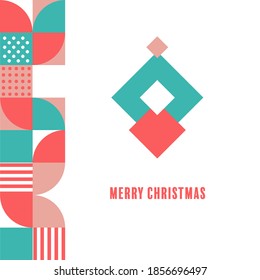 Modern flat merry Christmas greeting card in Swiss vintage graphic style. Simple, soft colored template for different projects, backdrops, brochures, flyers, wallpapers, book covers 
