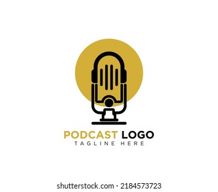 Modern flat microphone logo design for podcast business company symbol