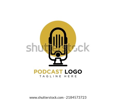 Modern flat microphone logo design for podcast business company symbol