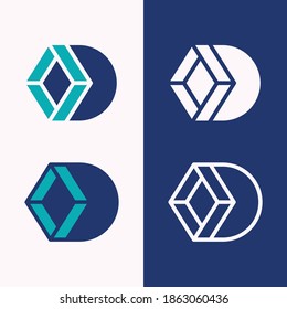 Modern, flat, and minimal letter D logo with lines and construction element