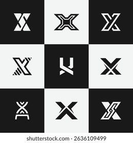 Modern flat monogram logo set featuring letter X. Clean, minimal, and professional designs ideal for branding, digital identity, marketing, and business design assets.
