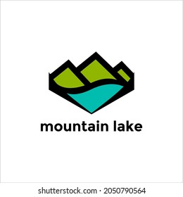Moderne flache Bergsee-Logo, Vektorgrafik für Ihr Unternehmen oder Ihr Unternehmen