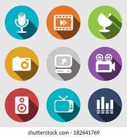 Modern flat multimedia icons. Vector illustration. 