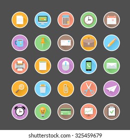 Modern flat office vector icons set with long shadow