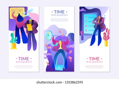 Modern flat on time management, financial management and business, in bright, fashionable colors