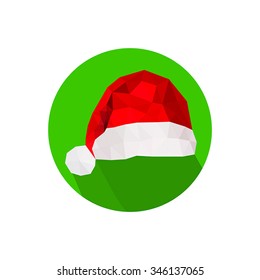 Modern flat origami design with santa hat icon on green background
