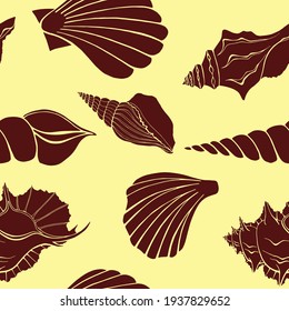 Moderne flache Umrissschalen, Bläschen nahtlose Muster für Gewebe, Textilien, Bekleidung, Innenausstattung, Schreibwaren, Packpapier, Scrapbooking. Trendy marine endlose Textur. Exotische Ozeanschalen bilden Konturen.