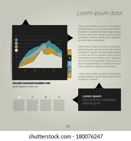 Modern flat page layout with text and graph. Web page or print template can be used for annual report or brand business communication.  