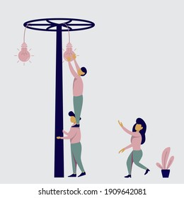 modern flat people character. Business concept. Team metaphor. people work together to climb to find ideas, teamwork. ideal for websites, landing pages, UI, mobile applications, posters, banners