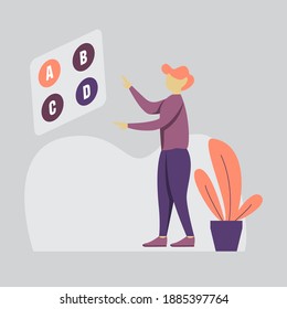 modern flat people character. people are confused about choosing options, choose a design concept. ideal for websites, landing pages, UI, mobile applications, posters, banners.