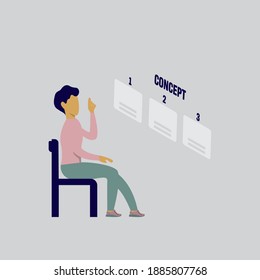 modern flat people character. people are confused about choosing options, choose a design concept. ideal for websites, landing pages, UI, mobile applications, posters, banners.