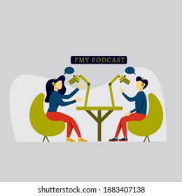 modern flat people character. People making podcast in radio studio, Podcasting, broadcasting, online radio concept. ideal for websites, landing pages, UI, mobile applications, posters, banners. 