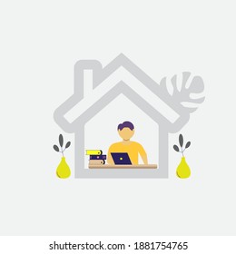 modern flat people character. Online education, homeschooling. boy student learning at home. ideal for websites, landing pages, UI, mobile applications, posters, banners. 