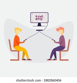 modern flat people character. people playing video games on a tv. ideal for websites, landing pages, UI, mobile applications, posters, banners. 
