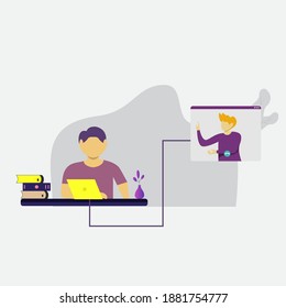 carácter moderno y plano de la gente. los estudiantes estudian en línea en casa. homeschooling, ideal para sitios web, páginas de inicio, UI, aplicaciones móviles, afiches, banners. 