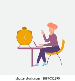 modern flat people character. work time concept illustration, people with huge clock ideal for websites, landing pages, UI, mobile applications, posters, banners.