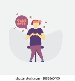 modern flat people character. a young woman playing games. ideal for websites, landing pages, UI, mobile applications, posters, banners. 