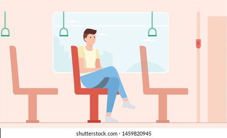Modern flat people inside the bus illustration