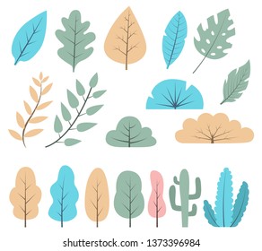 Modern flat plants, trees and bushes. Vector illustration.