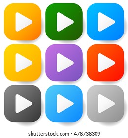 Modern flat play buttons with smooth gradients