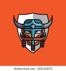 Modern, Flat, Playful, Geometric Viking Warrior Badge Vector LogoDesign Illustration