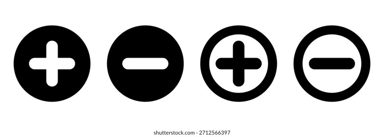 Modern Flat Plus Minus Icons Collection for Web Design and App Interface