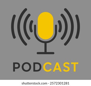 Modern Flat Podcast Logo Design with Microphone and Sound Waves