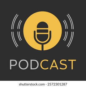 Modern Flat Podcast Logo Design with Microphone and Sound Waves