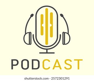 Modern Flat Podcast Logo Design with Microphone and Sound Waves