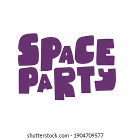 Modern flat poster, purple space party on light background for celebration design. Vector illustration, flat design